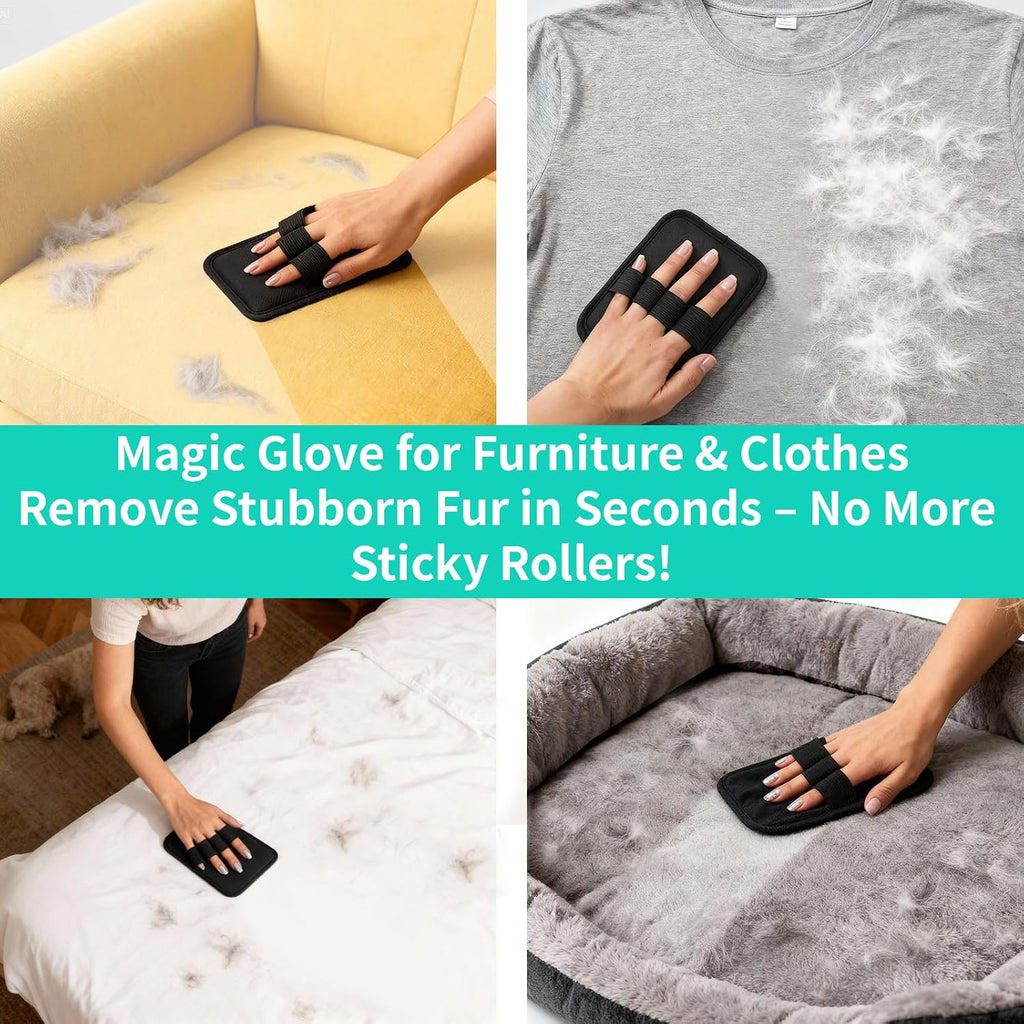 4-Piece Pet Hair Rubber Broom Kit – Carpet Rake with Gloves & Scraper