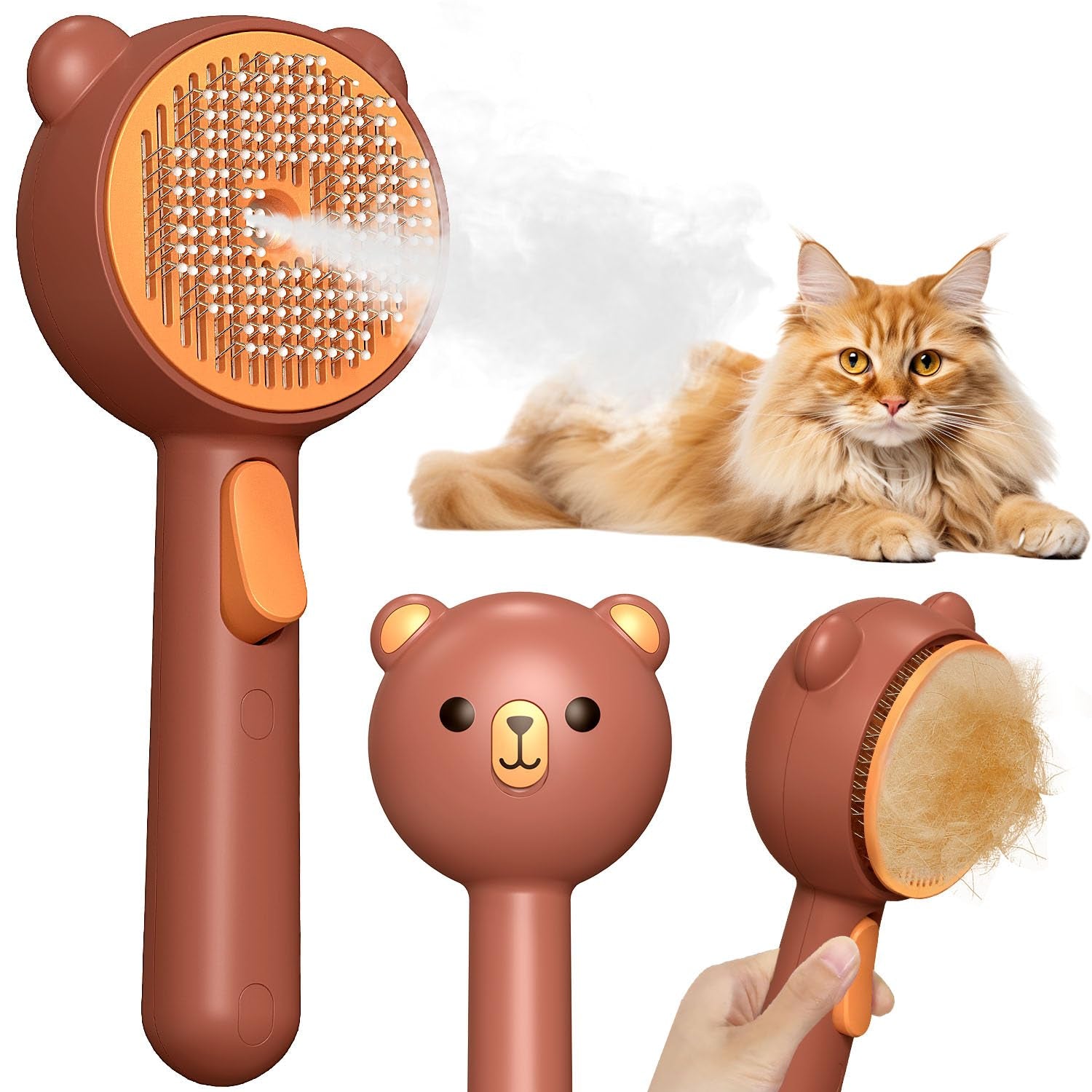 3-In-1 Pet Electric Steam Brush – Mist Deshedding & Grooming Comb