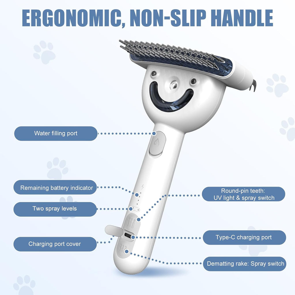 3-In-1 Pet Electric Steam Brush – Mist Deshedding & Grooming Comb