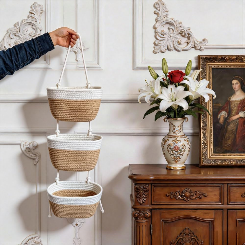 3-Tier Woven Wall Hanging Storage Organizer