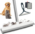 4-Piece Pet Hair Rubber Broom Kit – Carpet Rake with Gloves & Scraper