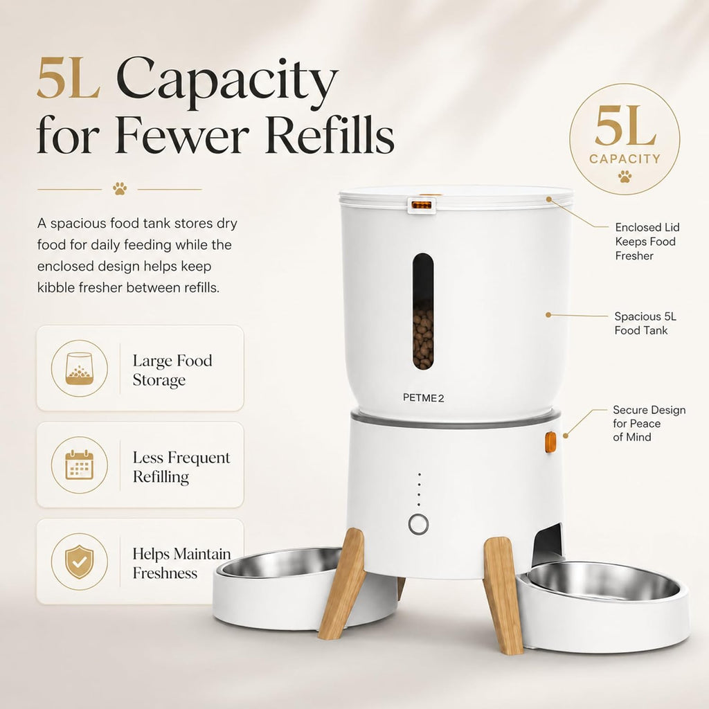Automatic Cat Feeder 2-In-1 Dual Bowl – App Control, 5L Large Capacity