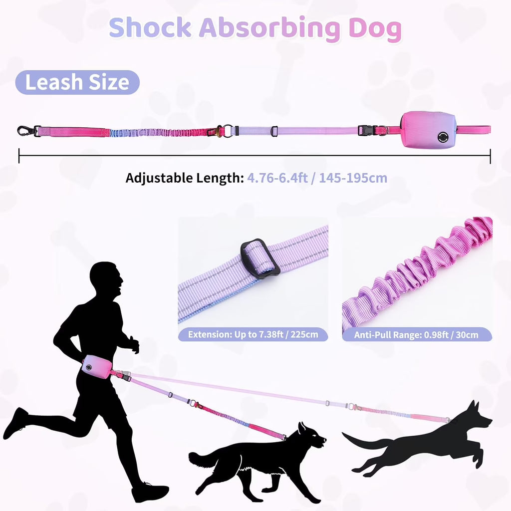 Hands-Free Shock-Absorbing Dog Leash with Waist Pouch