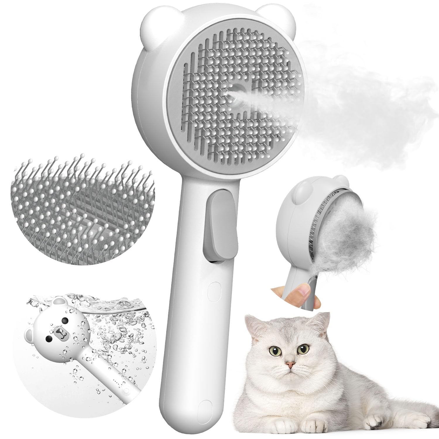 3-In-1 Pet Electric Steam Brush – Mist Deshedding & Grooming Comb