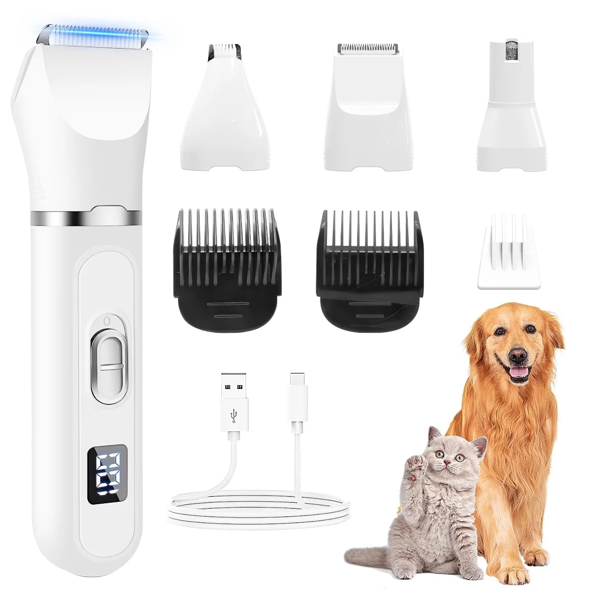 4-In-1 Low-Noise Rechargeable Pet Grooming Clippers Kit