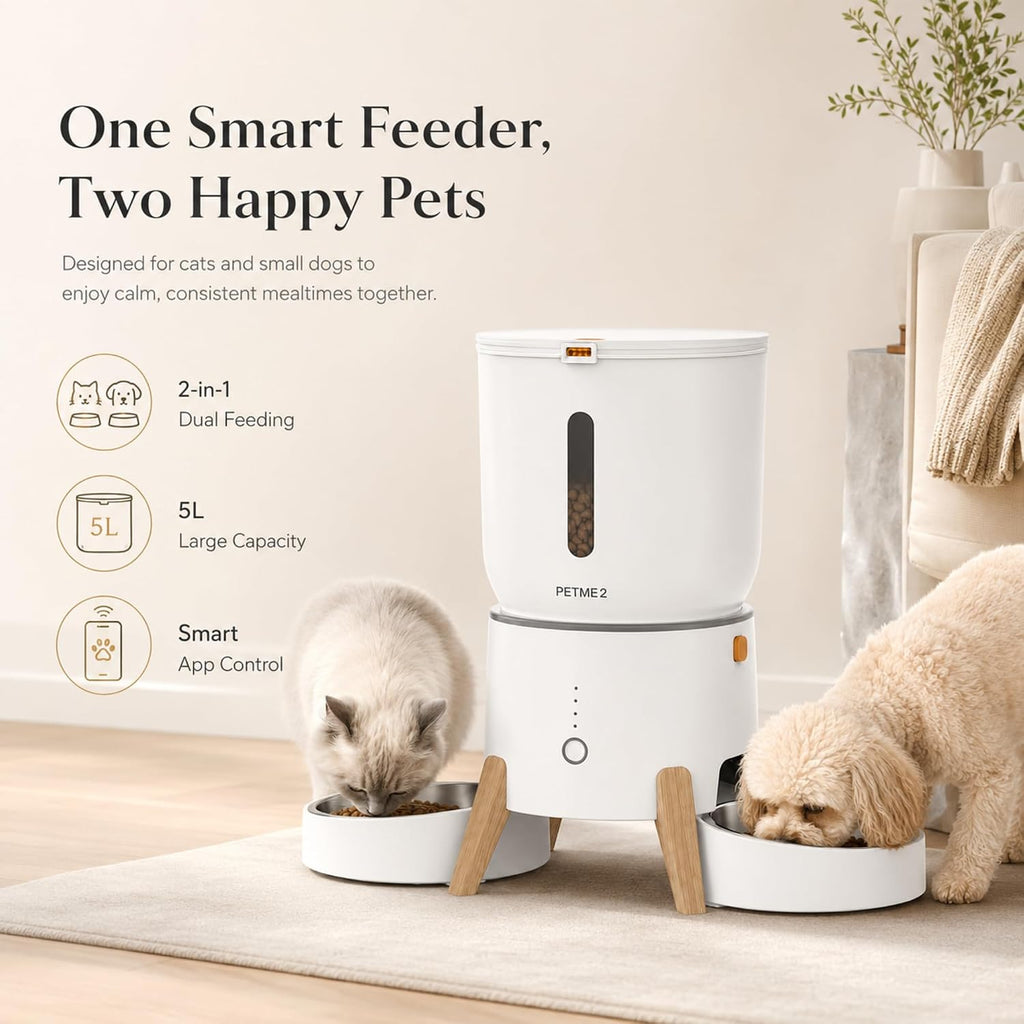 Automatic Cat Feeder 2-In-1 Dual Bowl – App Control, 5L Large Capacity