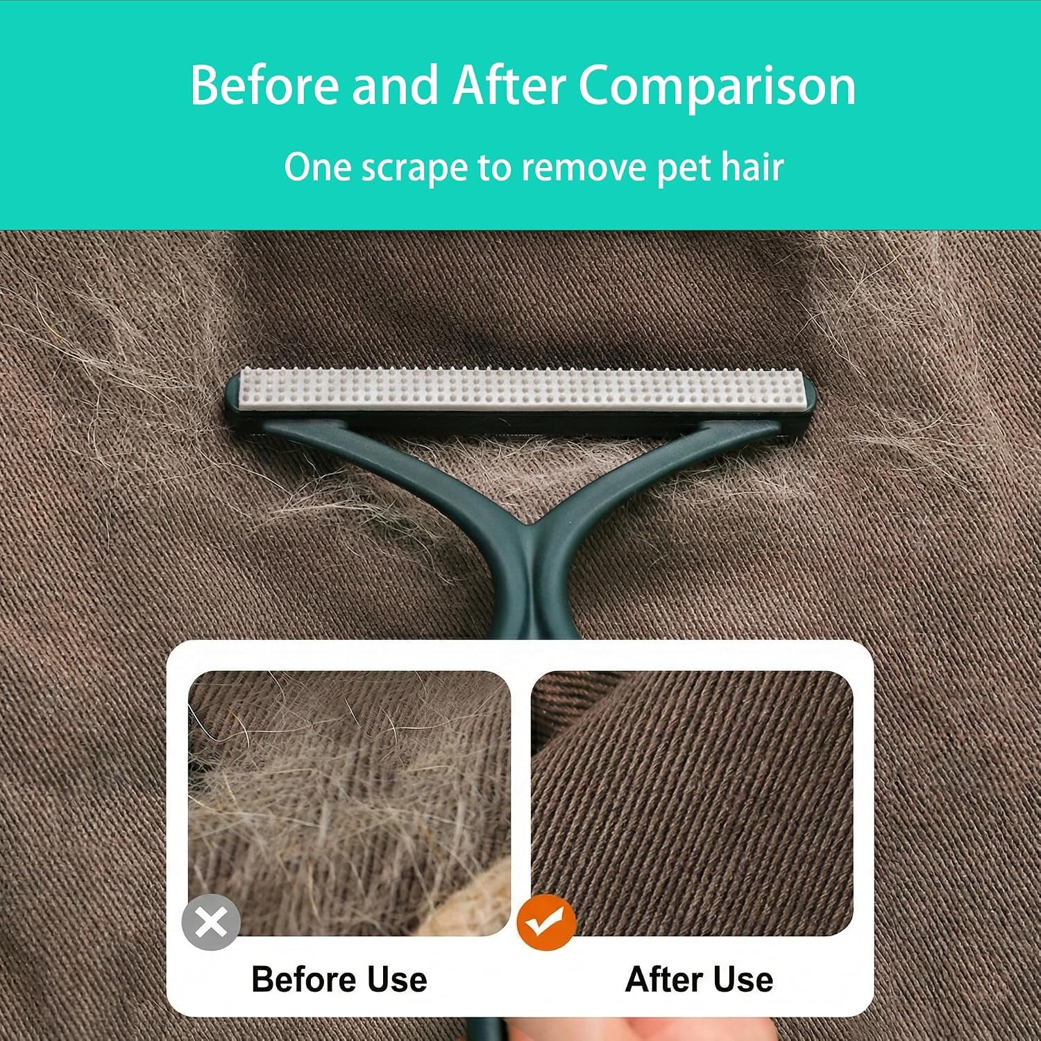 4-Piece Pet Hair Rubber Broom Kit – Carpet Rake with Gloves & Scraper