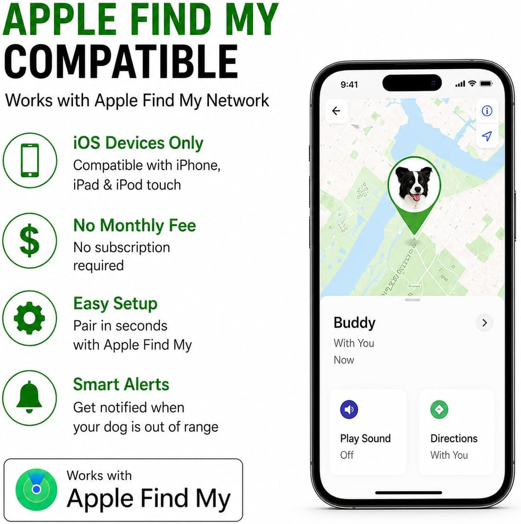Smart Pet Tag – Apple Find My Compatible (Waterproof Collar Mount)