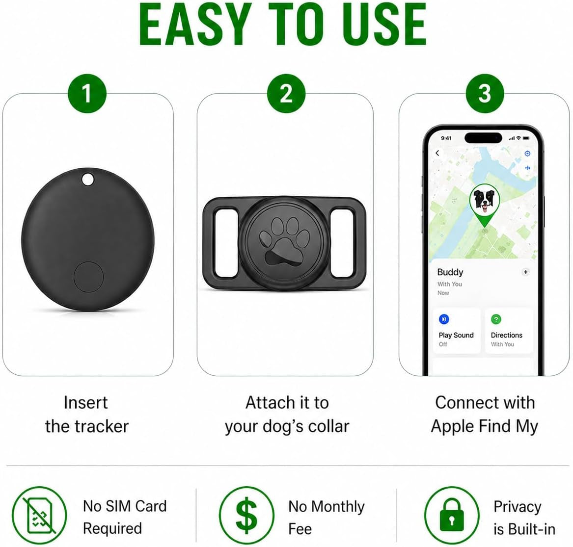 Smart Pet Tag – Apple Find My Compatible (Waterproof Collar Mount)