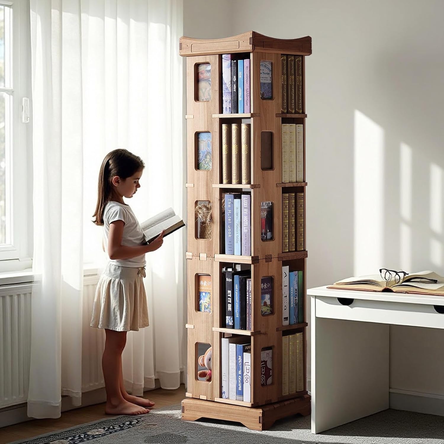 17-Tier 360° Rotating Corner Bookshelf – full product shot on white background