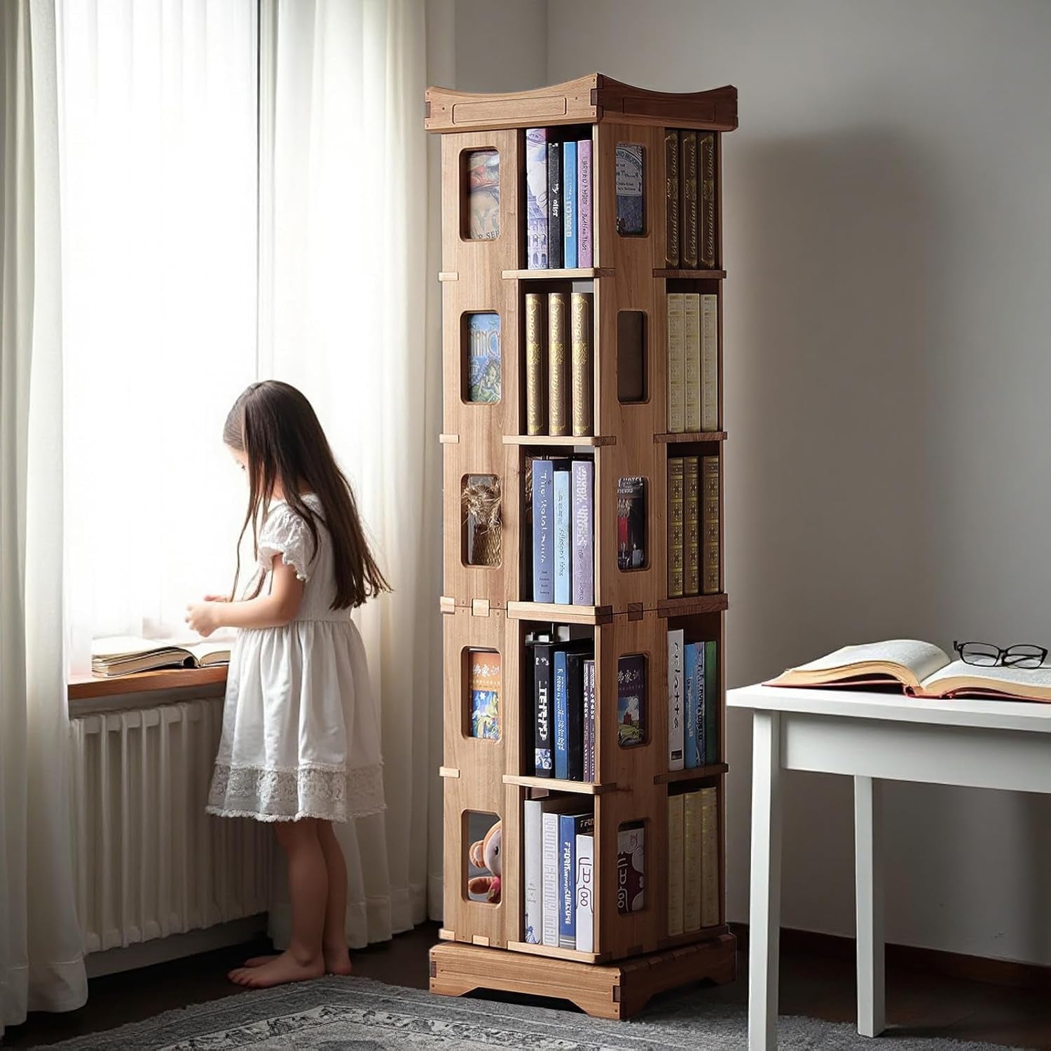 Dimension diagram showing the bookshelf's height, width, and depth measurements