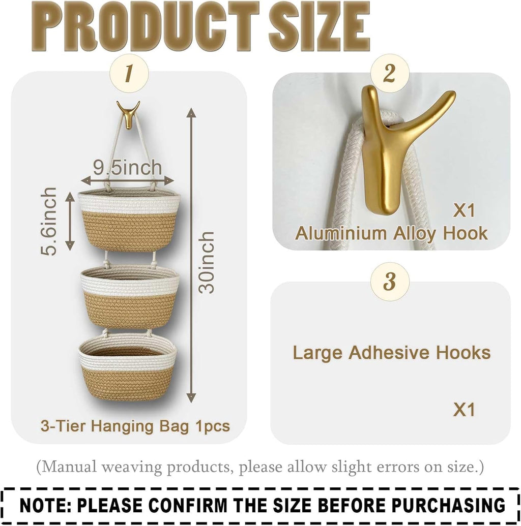 3-Tier Woven Wall Hanging Storage Organizer