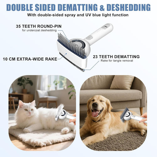 3-In-1 Pet Electric Steam Brush – Mist Deshedding & Grooming Comb