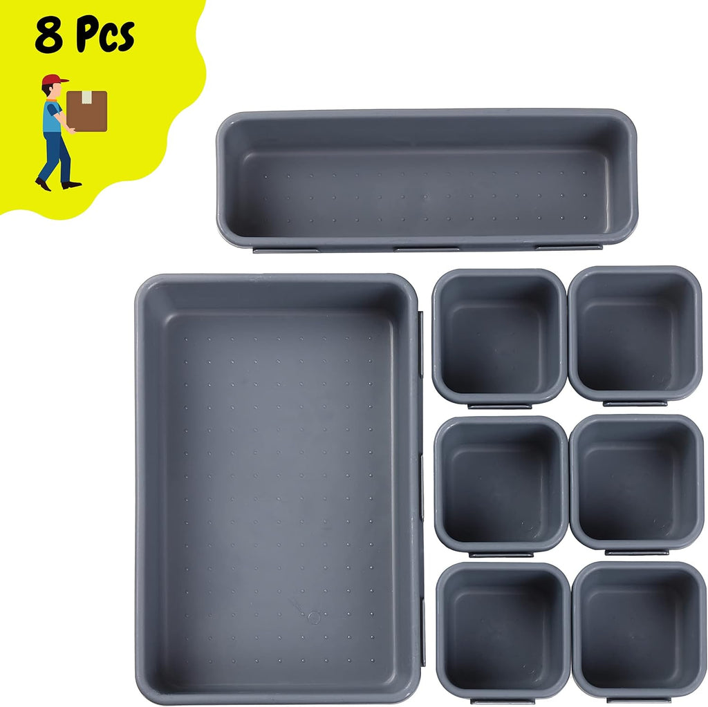 Interlocking Expandable Drawer Organizer - 8 Piece Set