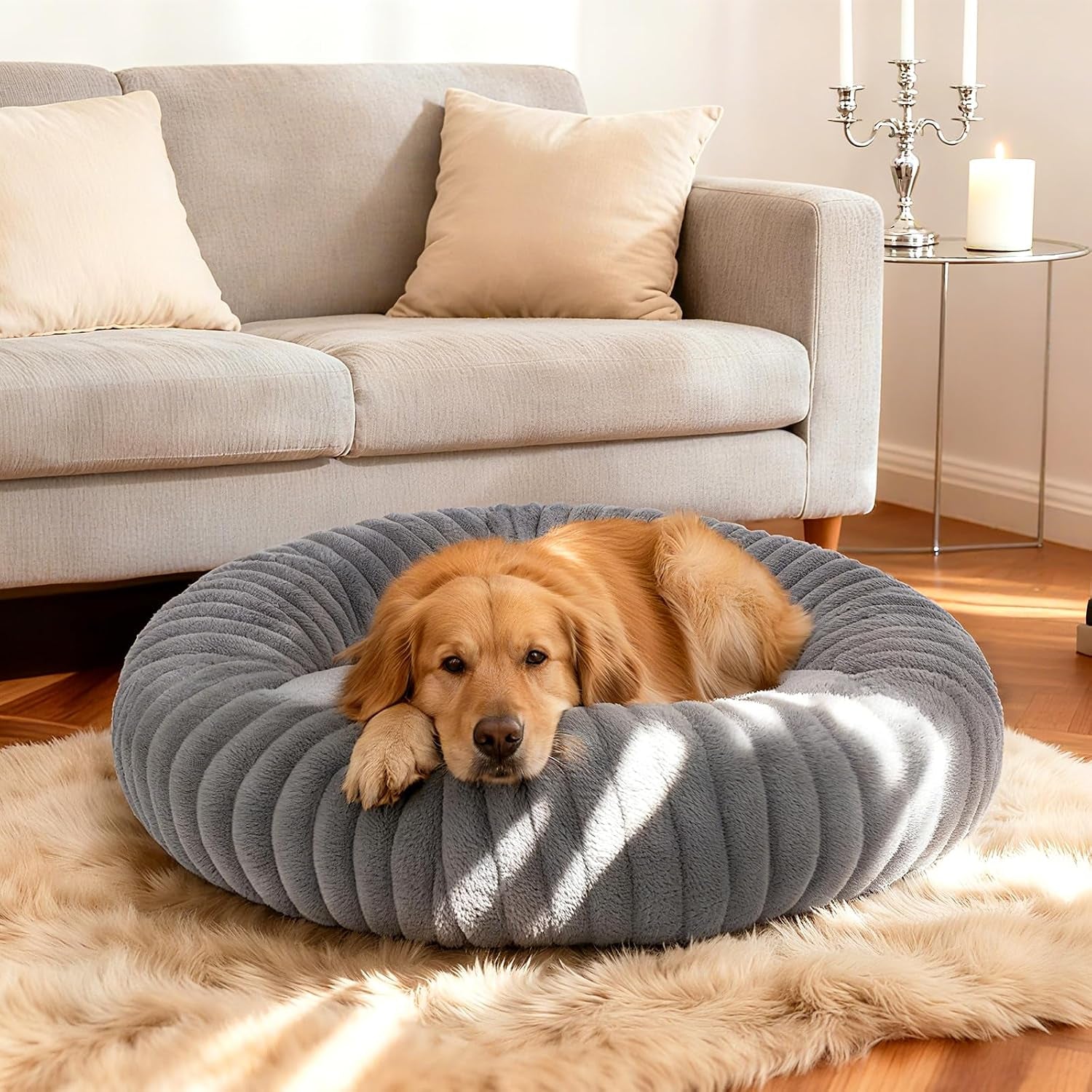 Calming Donut Pet Bed – Anti-Anxiety round Cuddler for Dogs & Cats