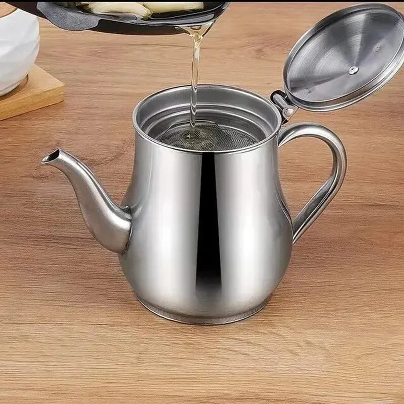 Stainless Steel Oil Filter Pot – Mess-Free Cooking Oil Strainer & Storage