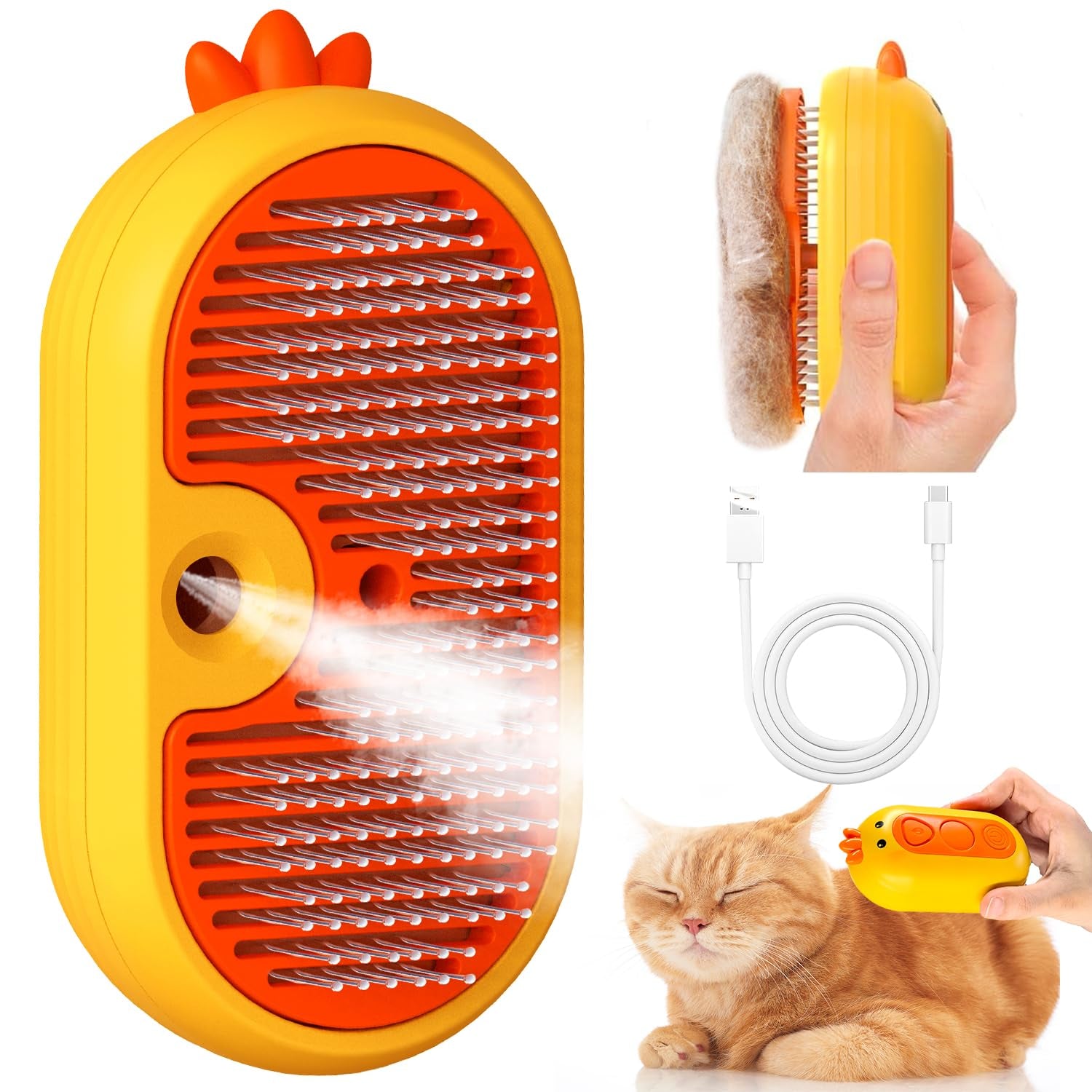 3-In-1 Pet Electric Steam Brush – Mist Deshedding & Grooming Comb