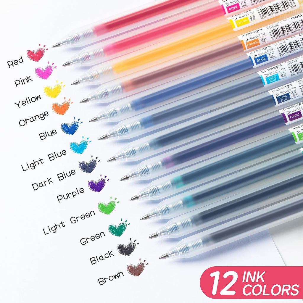 Colorful Retractable Gel Pens 12-Pack – Smooth Bold Point Writing Set